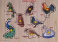 Wooden Birds Puzzle with Picture Birds Shapes Toys for Kids Learning Board Game Wooden Identification Birds Name Puzzle Tray with Knobs