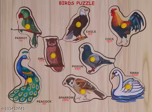 Wooden Birds Puzzle with Picture Birds Shapes Toys for Kids Learning Board Game Wooden Identification Birds Name Puzzle Tray with Knobs