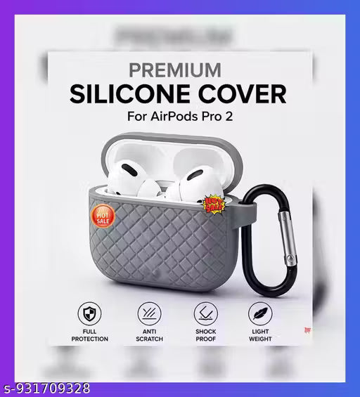 Grey Silicone AirPods Pro 2 Cover Case with Hook | Premium Earbuds Protective Cover | Soft Anti Scratch AirPods Case