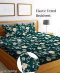 All Around Fitted (Elastic) Cotton Double Bedsheet With 2 Pillow Covers