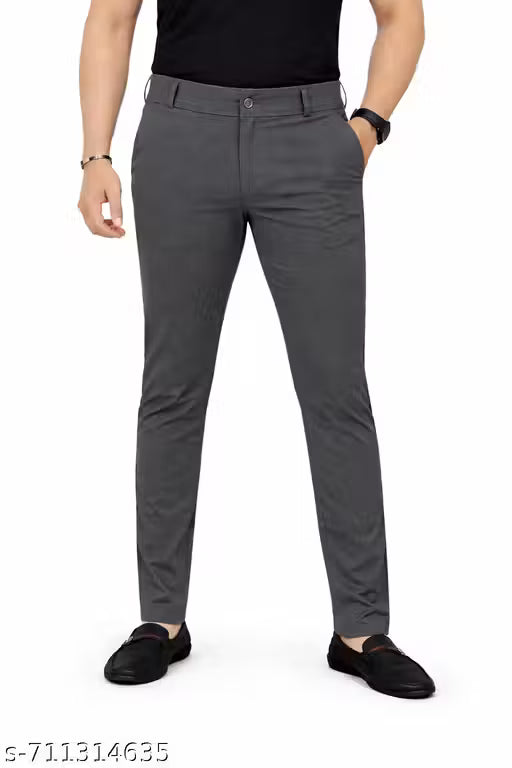 Men Dark Grey Solid Formal Trouser | Premium Twill Fabric | Slim Fit Office Wear Pant