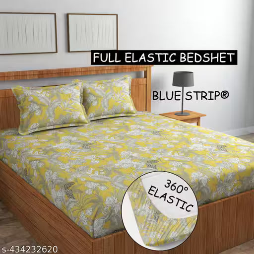 Bedding Castle Fitted (Elastic) Cotton Double Bedsheet Set with 2 pillow covers (Bedsheet Size 78x72+10) (Pillow Size 28x18)