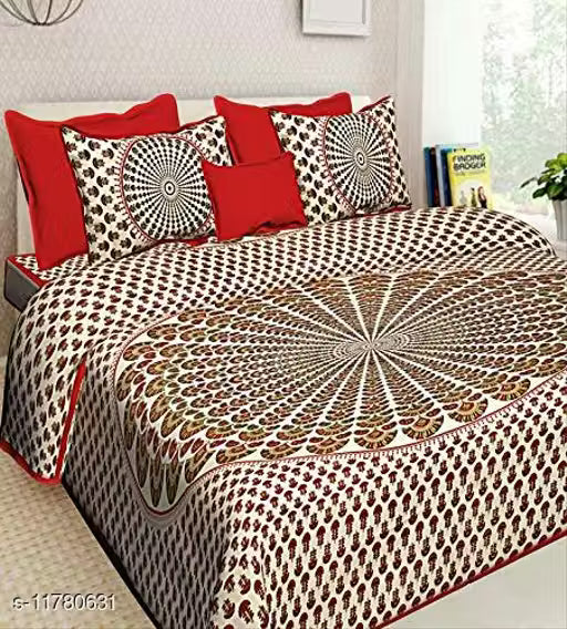 Trendy Jaipuri Printed Cotton Double Bed Bedsheet with 2 Pillow Cover