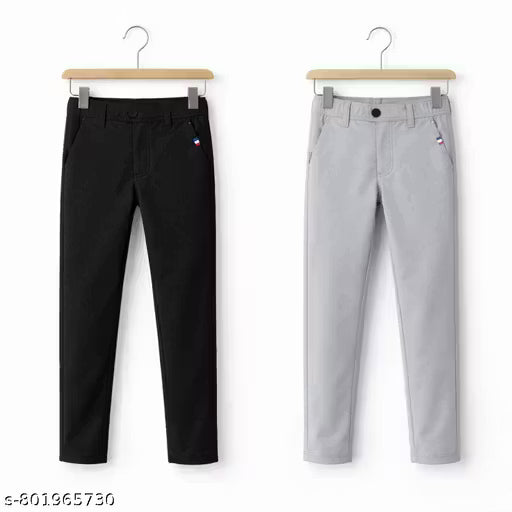 Black and Light Grey Colour Fashionable branded trouser for boys in Quick dry twill lycra cotton blend polyester,
