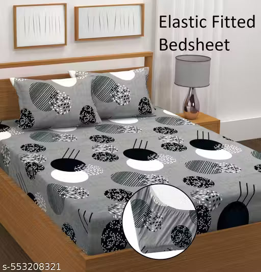 ANTRIN Cotton Elastic King Size Fitted Bedsheets with 2 Pillow Covers | Double Bed with All Around Elastic 210TC Supersoft | Size - (72x78+10)