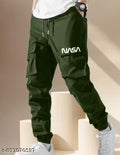 Men's Olive Green NASA Printed Trousers | Stylish Army Green Joggers for Men | Trendy NASA Lower for Men & Boys | Slim Fit Cargo Style Pants