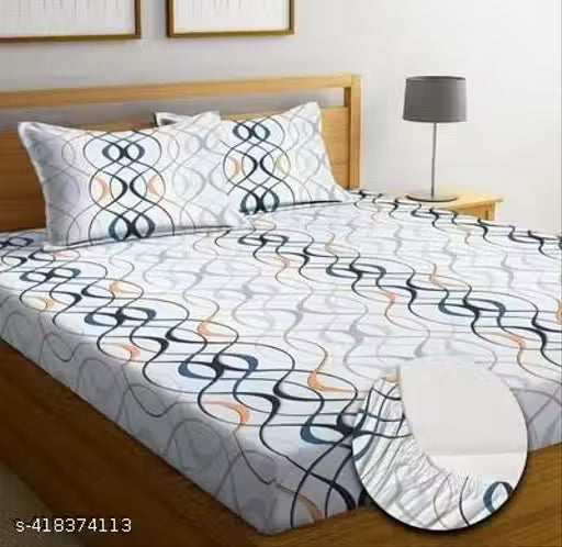 HT® DOUBLE BED SAFARI COTTON ELASTIC FITTED BEDSHEET WITH 2 PILLOW COVERS (Size of Bedsheet 72X78+8 Inches Matteress, Size of Pillow covers 18X28 inches)