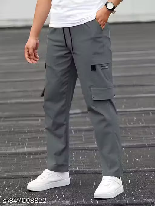 Stylish Cargo Track Pants for Men END Pocket Dark Grey