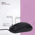 Zebion Quick USB Wired Mouse with 1000 DPI, Ergonomic Palm Grip, Matte Finish, Lightweight & Non-Slip Design – 12 Months Warranty (Black)