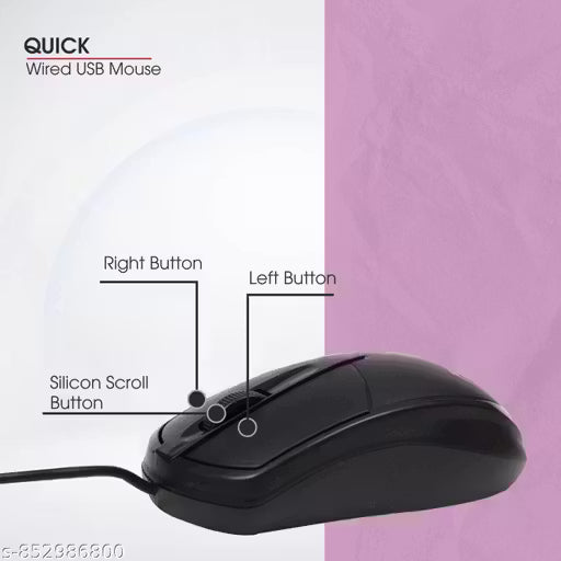 Zebion Quick USB Wired Mouse with 1000 DPI, Ergonomic Palm Grip, Matte Finish, Lightweight & Non-Slip Design – 12 Months Warranty (Black)