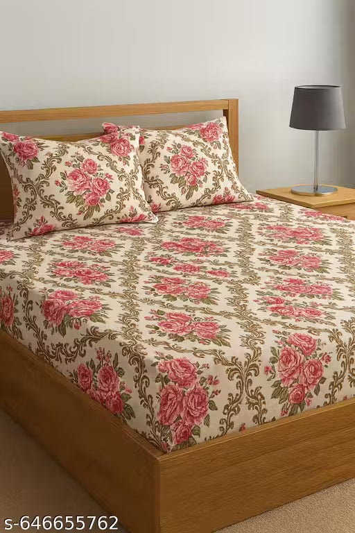 Glace-Cotton Bedsheet For Single/Double Bed With Pillow Cover