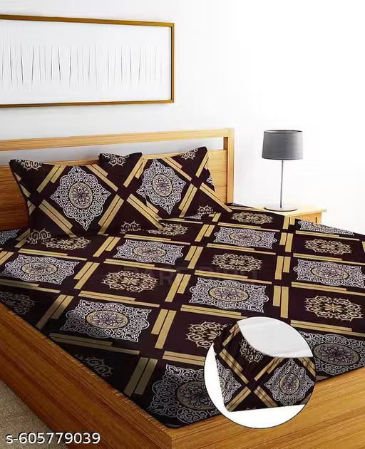 JSK HOME DECOR Premium Polycotton Double Bed Fitted Bedsheet Set