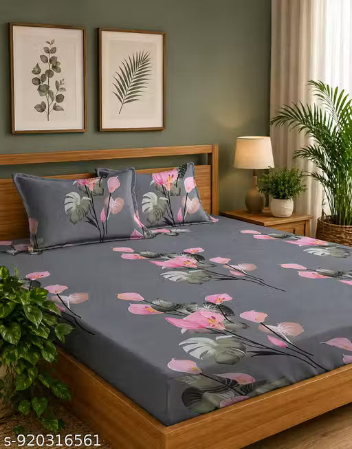 Glace-Cotton Bedsheet For Single/Double Bed With Pillow Covers