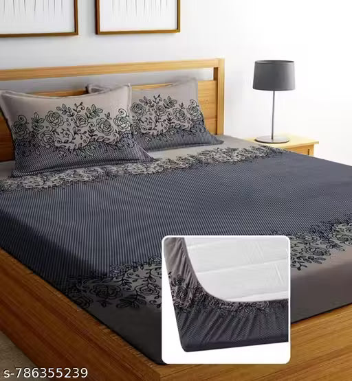 All Around Elastic(Fitted) Cotton Bedsheets With 2 Pillow Covers