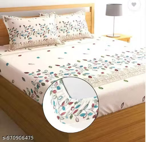 1+2 Elastic fitted Double Bedsheet with 2 pillow covers