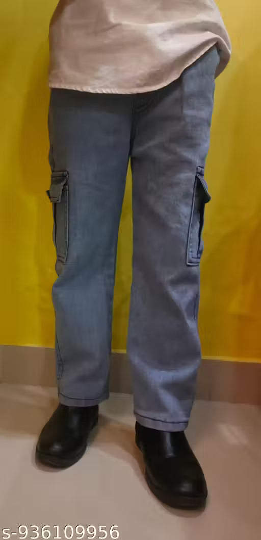 Boys Stylish Blue Cargo Jeans Pant | Baggy Fit Denim for Kids