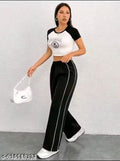 MIRZA FASHION Women’s Straight Fit Polyester Track Pants with Contrast Side Piping |