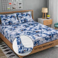 Cotton Elastic All Around Fitted King Size Double Bed Bedsheet with 2 Pillow Covers | Floral Printed Bedsheet Combo | Fits Upto 8” Mattress