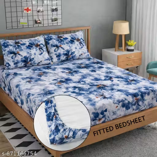 Cotton Elastic All Around Fitted King Size Double Bed Bedsheet with 2 Pillow Covers | Floral Printed Bedsheet Combo | Fits Upto 8” Mattress