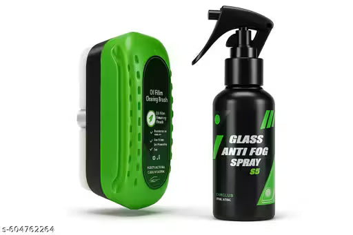 Manthan Oil Film Cleaning Brush & Car Glass Cleaner Anti-Fog Spray | Windshield Defogger & Stain Remover for Interior & Exterior