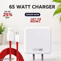 65 Watt 6A Super Fast Mobile Charger for Mobile with Detachable Red & White Cable (White, Cable Included) Supports Supervooc, VOOC, Warp, Dash, SuperDart & Fast Charging
