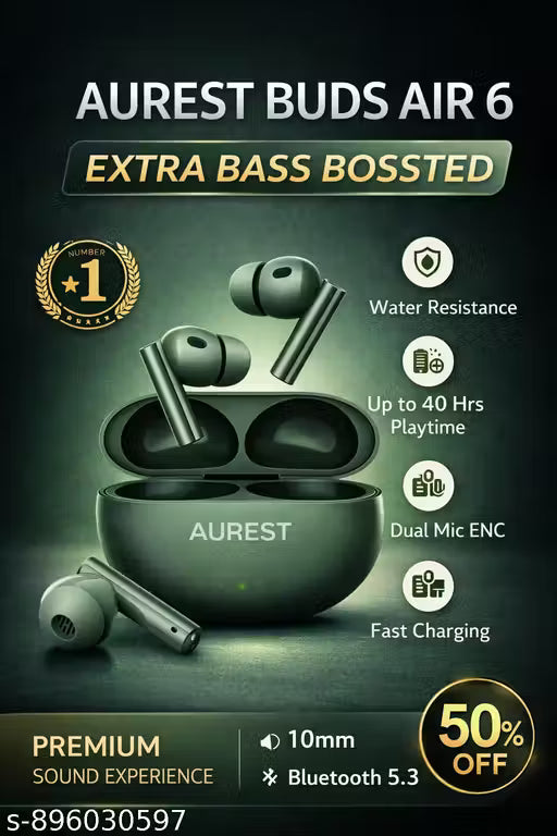 Buds Air 6 Wireless TWS Bluetooth Ear buds | High-Quality Sound | Long Battery Life | Touch Control Ear buds