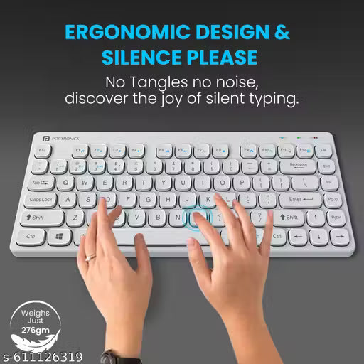 Portronics Bubble Multimedia Wireless Keyboard 2.4 GHz & Bluetooth 5.0 Connectivity, Noiseless Experience, Compact Size for iOS iPad Air, Pro, Mini, Android, Windows Tablets PC Smartphone(White)