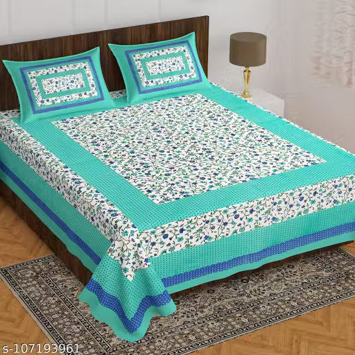 Cotton Printed Double Bed Bedsheet with 2 Pillow Cover