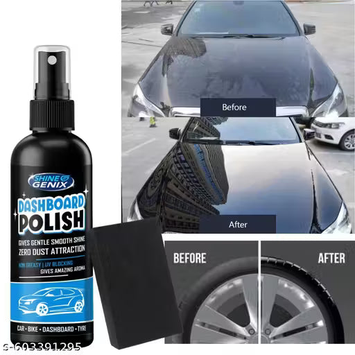 Shine Genix Dashboard Polish 100ml with Sponge | Smooth Shine & Zero Dust | car polish | car dashboard polish | mirror polish | polish | best car