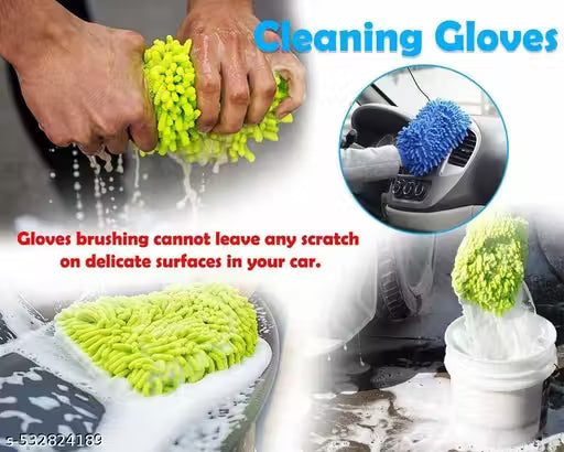 2 PCS Double Sided Microfiber Wash Mitt Hand Gloves, Dust Cleaner Vehicle Washing Multipurpose House Car Glass LCD Cleaning, (MULTI Color)