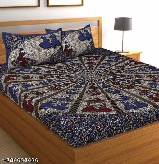 Rajasthani Jaipuri printed cotton, pure cotton, 144 thread count Double Bedsheet with 2pillow covers