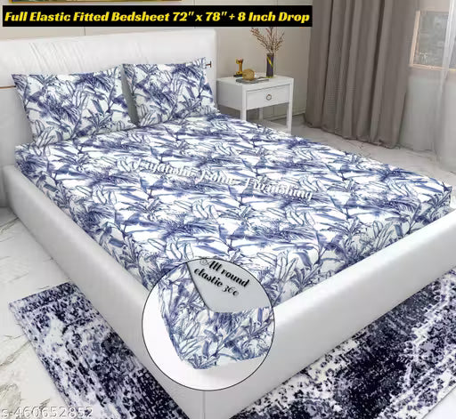 HIYANSHI HOME FURNISHING Glace Cotton King Size All Around Elastic Fitted Double Bedsheet 72'' x 78'' + 8 with 2 Pillow Covers