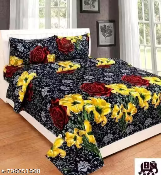supersoft glace cotton floral print flat bedsheet with pillow cover
