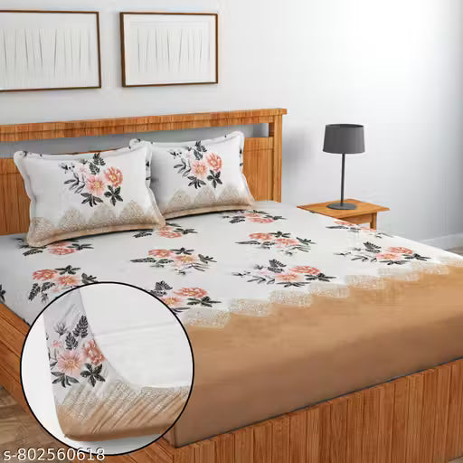 MIGHTYCOZY Premium Cotton Double Fitted Bedsheet 72x78+10 Inches with 2 Pillow Covers | Soft Breathable Elastic Bed Sheet for King Size Mattress