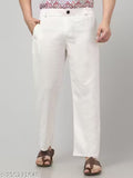 white trousers::cotton blend pants::regular fit pants::casual trousers::men's linen pants