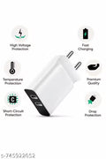 20W Fast Dual USB Wall Charger(White V8 Cable Included) | Dual USB Mobile Charger Adapter | Fast Charging Travel Charger for All Smartphones