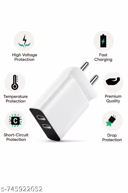 20W Fast Dual USB Wall Charger(White V8 Cable Included) | Dual USB Mobile Charger Adapter | Fast Charging Travel Charger for All Smartphones