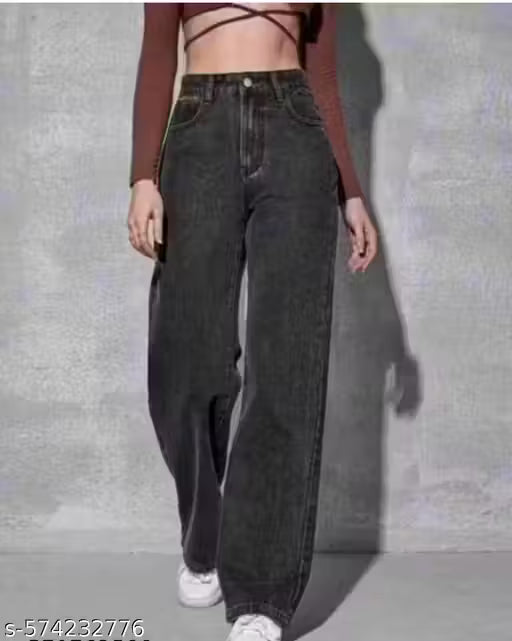 Denim wide leg straightened fit jeans for women and girls