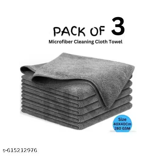 NK Microfiber Cleaning Cloths 3 GRAY | Highly Absorbent, Lint and Streak Free, Multi -Purpose Wash Cloth for Kitchen, Car, Window (PACK OF 3 ) 40x40cms 280GSM