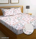 Elastic Fitted Glace-Cotton Bedsheets For Double Bed With 2 Pillow Covers