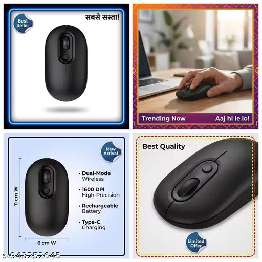 Soft Pink Silent Click Dual-Mode Wireless Mouse for MacBook Air and Pro (Pack of 1)