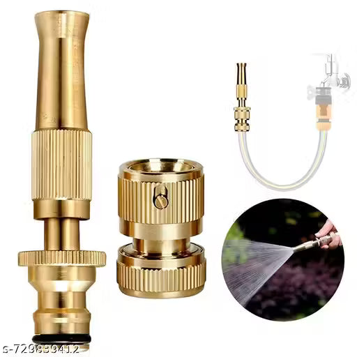 Heavy Duty Brass Water Spray Nozzle Suitable for 1/2" Hose Pipe | Adjustable Water Pressure Booster Spray Gun for Car, Bike, Garden, Pets & Home (Pack of 1)