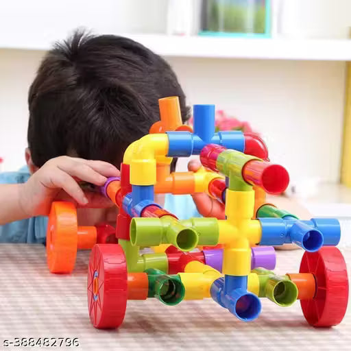 MADTEX 50+ Pipe-Shaped Puzzle Building Blocks for Preschool Kids | Creative Educational Plastic Water Pipe toys