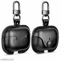 Premium PU Leather Earbuds Case Cover with Keychain Lock | Shockproof Protective Cover for AirrPods Pro / TWS Earbuds | Stylish Black Carry Case