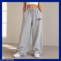 Women's Grey Oversized Lounge Pants | Wide Bottom Relaxed Fit Trousers with Adjustable Waist | Soft Cotton Blend Casual Wear Palazzo for Women