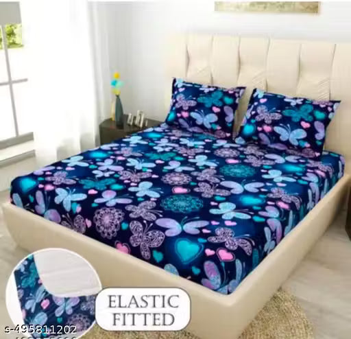 double bed cotton fitted bedsheet with two pillow cover