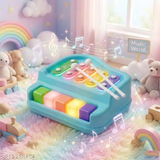 2-in-1 Multicolor Piano and Xylophone Set with Bright, Crisp Sounds | Battery-Free, Fun Educational Music Toy for Kids