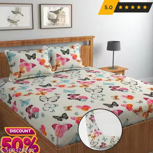 Cotton Elastic All Around Fitted King Size Double Bed Bedsheet with 2 Pillow Covers | Floral Printed Bedsheet Combo