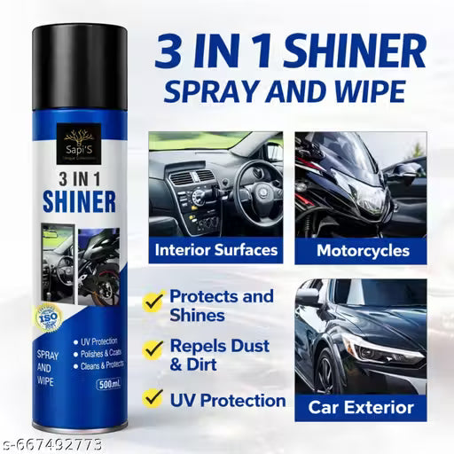 Sapi’s 3 in 1 Shiner Spray 500ml | Dashboard, Interior & Car Exterior Polish | Spray & Wipe Formula