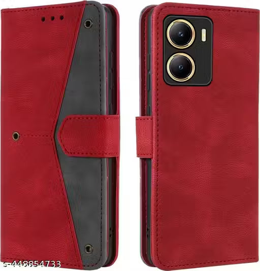 Flip Cover Vivo T2x 5G Compatible for Vivo T2x 5G Stylish Designer Trendy Girls Cover Artificial Leather Printed Flip Cover for Vivo T2x 5G Flip Cover Executive Red, Magnetic Closure